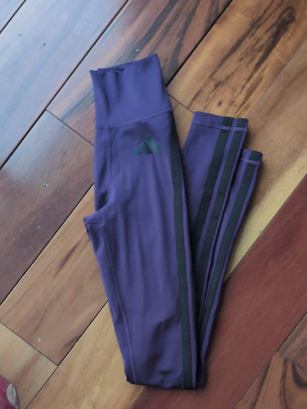 adidas Purple Women's Performance Leggings with Black Side Stripes